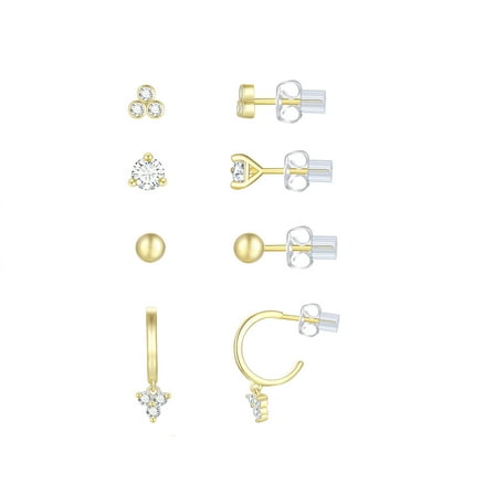 Brilliance Fine Jewelry Women's Simulated Diamond Earring Set with Hoop in 14KT Gold Plated Sterling Silver