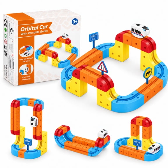 JBeeCtrl Electric Train Set for Kids 3 4 5 6 7 8 Years Old 56 Pcs 3D Race Track Sets Train Track Building Set Christmas Birthday Gift Toy for Boys Girls Ages 3-8