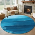 thumbnail image 3 of Abstract Blue Round Area&nbsp;Rug 8ft Sea Ripples Ombre Oil Painting Style Modern Non-Slip&nbsp;Washable Circle Rugs Soft Felt Indoor Floor Mat for Bedroom Kitchen Living Room Bathroom, 3 of 9