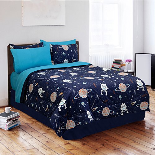 6 Piece Kids Blue Sun Moon Stars Comforter Set Full Size Detailed