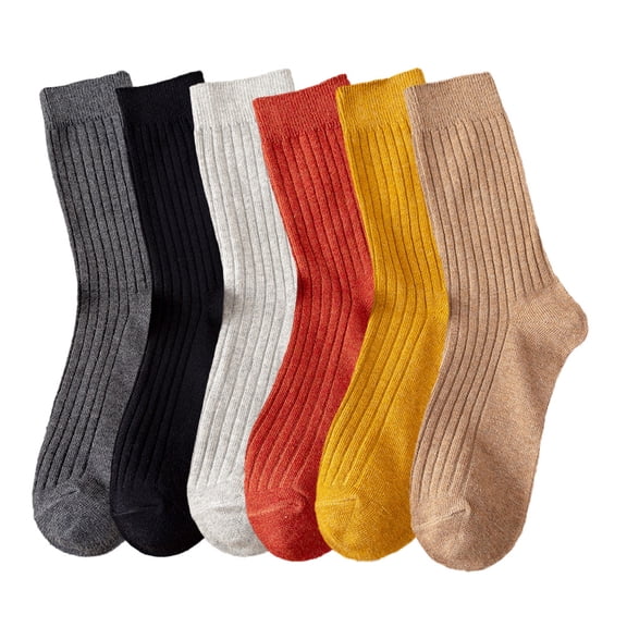 6 Pairs Women's Value Pack Crew Socks - Solid Striped Textured Ribbed Knit, Thin Cotton Breathable Basic Style for Daily Business Use