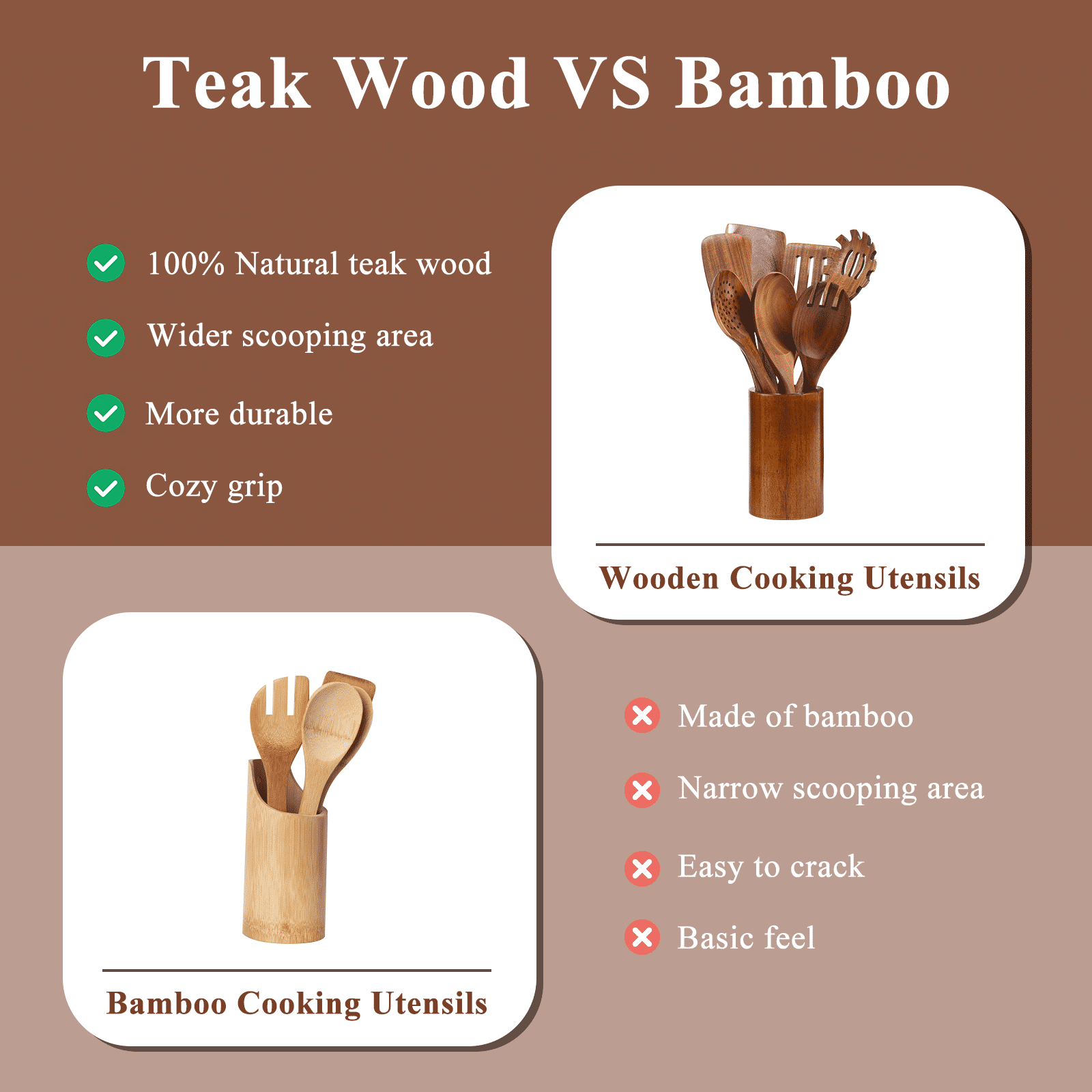 VAVSEA 8-Piece Natural Teak Wood Cooking Utensil Set photo 8