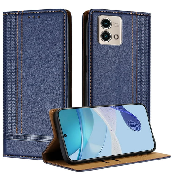 ELEHOLD Case for Moto G Stylus 5G (2023), Shockproof Faux Leather Wallet Phone Case Built-in Stand & Card Slots,Blue