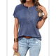 thumbnail image 1 of Tops Henley de Corta para Mujer, Cuello en V, Elegantes, Informales, de Corte Holgado, Azul, L, 1 of 6