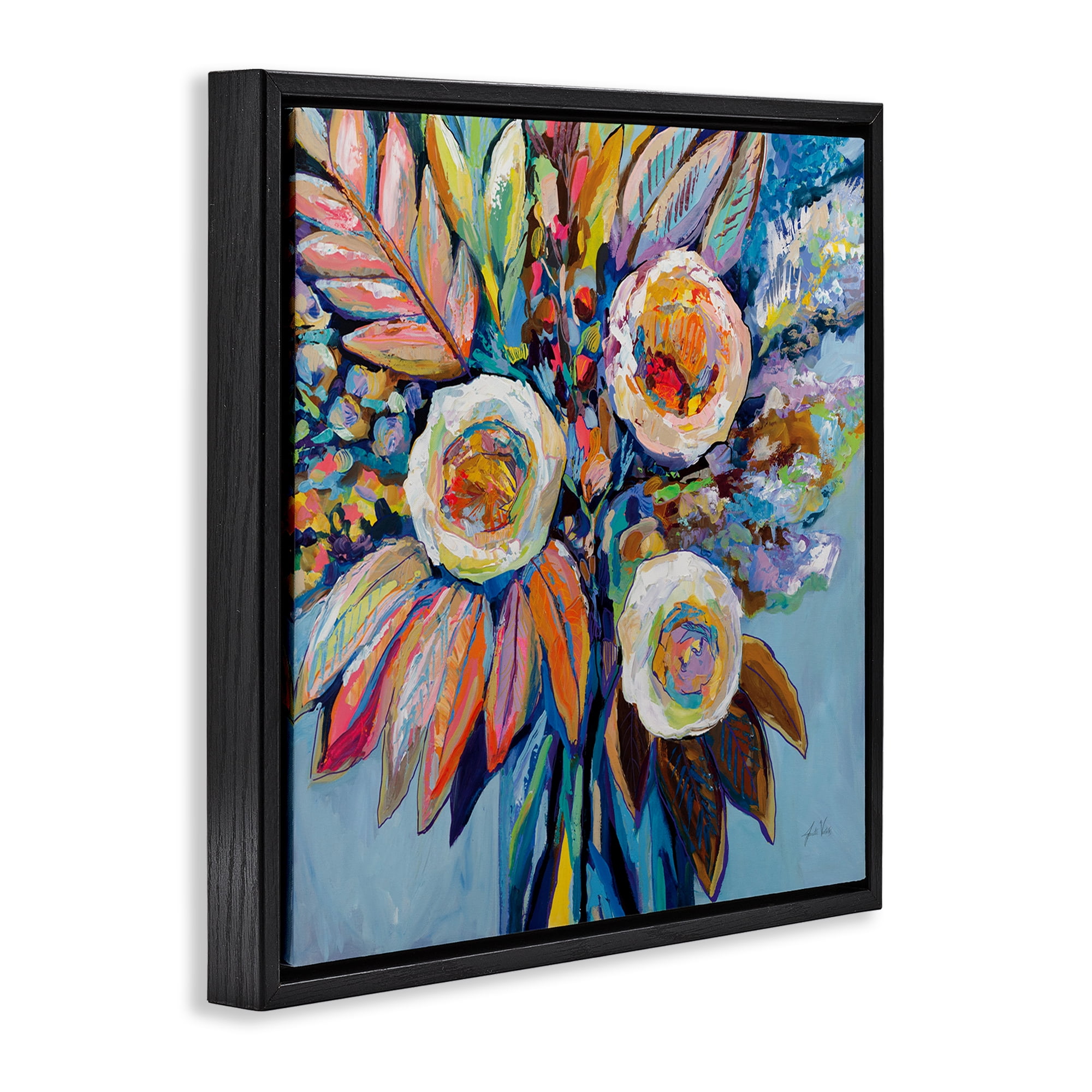 Stupell Industries Wonderment Bold Bouquet Botanical & Floral Painting Black Floater Framed Art Print Wall Art, 25 x 25