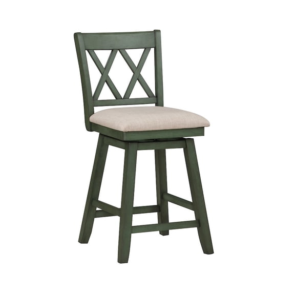 Home 2 Office Brookline 24" Farmhouse Wood/Linen Swivel Barstool in Sage Green