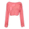 thumbnail image 6 of JULMCOMO Crochet Beach Cover Ups for Women Hollow Out Mesh Knit Summer Crop Tops Long Sleeve Cutout Bikini Cover Ups for Swimwear Watermelon Red L, 6 of 7