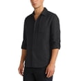 thumbnail image 5 of Men's Linen Shorts Set with Long Sleeve Button Up Cardigan Shirt Turned Down Collar Casual Two Piece Outfit for Beach Vacation Golf Travel | AESTIVO,Black L, 5 of 9