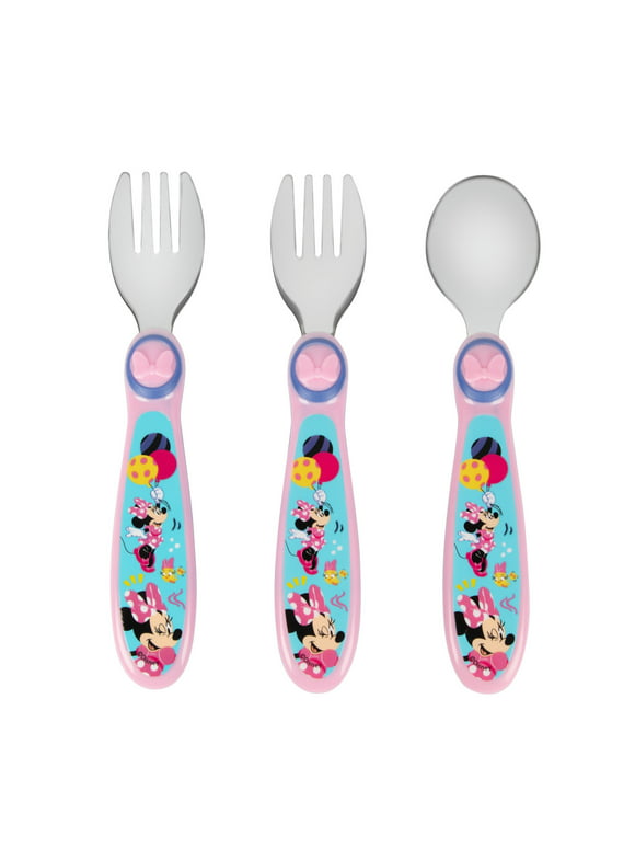Disney Minnie Mouse Toddler Forks and Spoon Set - 3 Pieces - Dishwasher Safe Utensils