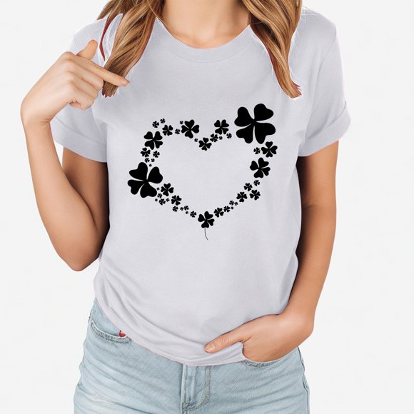 LSLJS Ladies Saint Patrick's Day Printed T-shirt With Round Neck and Short Sleeved Top, Gifts for Women