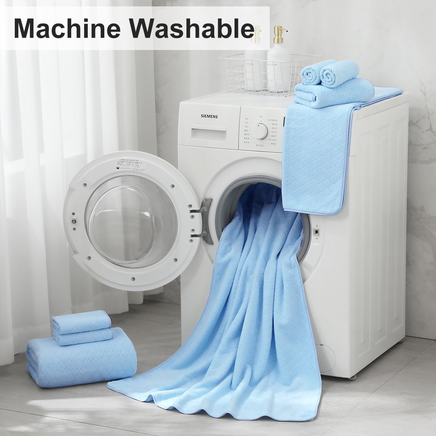 Smuge 18 pcs Bath Towel Sets, Include 6 Bath Sheet Towels, 6 Hand Towels, 6 Washcloths, Soft Microfiber Highly Absorbent Shower Towel for Bathroom Gym Spa(Blue)