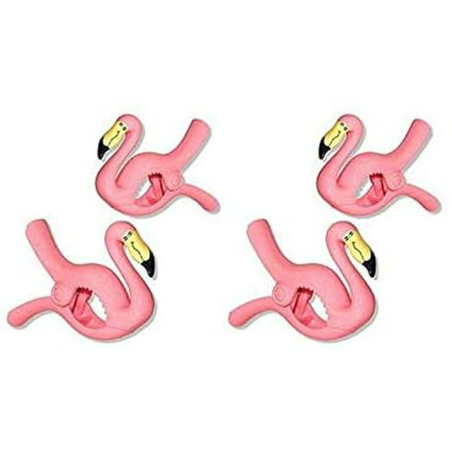 2 Pack Set Pair of Flamingo Beach Towel Clips Jumbo Size for Beach Chair, Cruise Beach Patio, Pool Accessories, Household Close Snacks Clip, Baby Stroller.