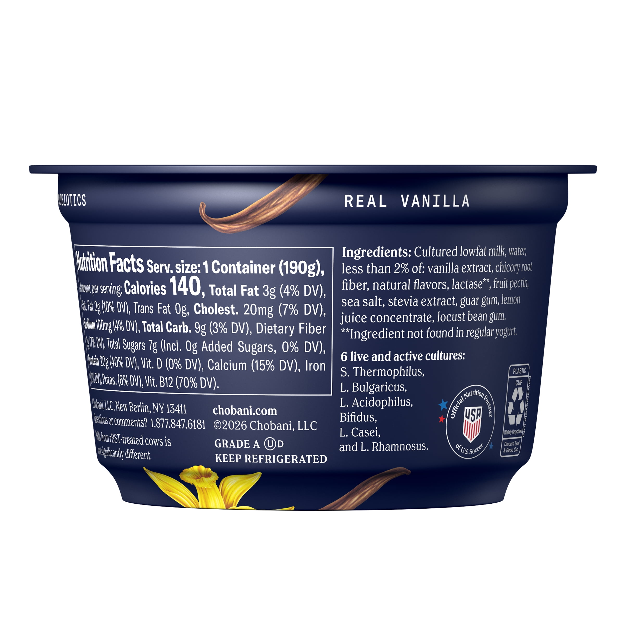 Chobani 20G Protein Low-Fat Greek Yogurt Vanilla 6.7 oz Cup