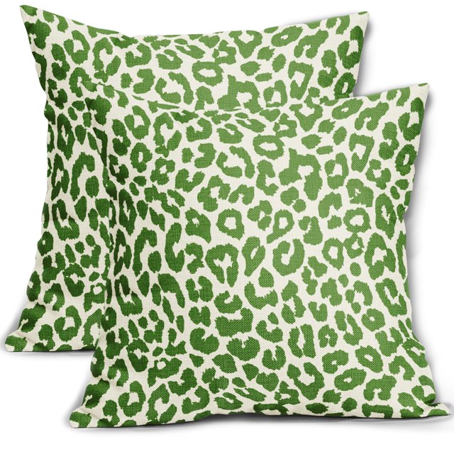 Fundas de almohada Aytipun con estampado de leopardo verde lima, 60 x 60 cm, juego de 2