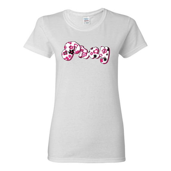 Wild Bobby Pray Bubble Letters Inspirational/Christian Women Graphic Tee, White, Small