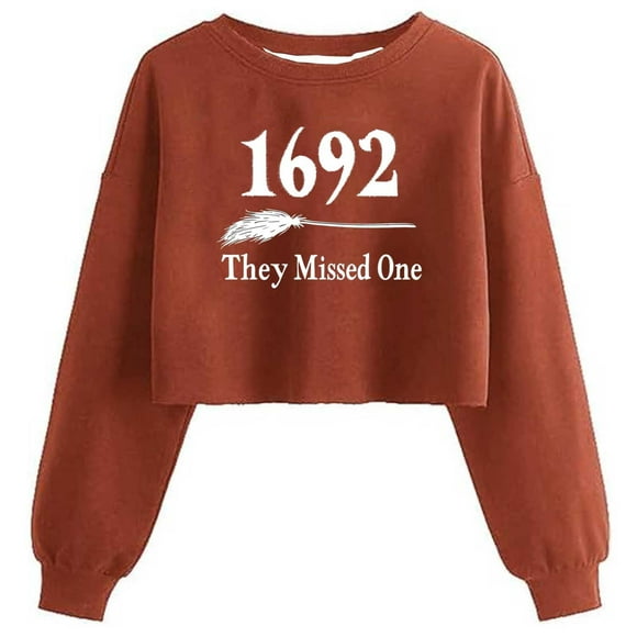 Lcziwo Halloween Crop Sweatshirt for Women 1692 They Missed One Graphic Tops Long Sleeve Crewneck Spooky Season Pullover 2025 Orange,XL