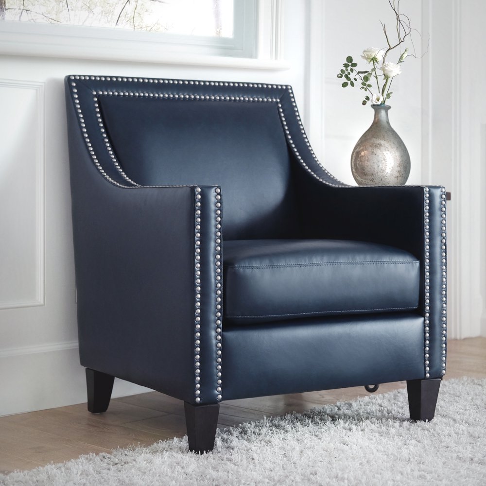 Devon & Claire Tara Faux Leather Nailhead Armchair, Navy