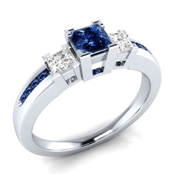Blue Topaz Ring Geometric Design Electroplated Metal Alloy Elegant Engagement Wedding Jewelry Dainty Accessory