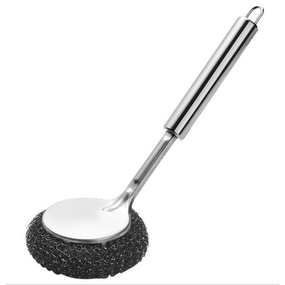 Clearance Under $0.94! 1 Pack Metal Scrubber with Long Handle, Stainless Steel Wool for Kitchen and Grill Cleaning (Silver, 26*9)