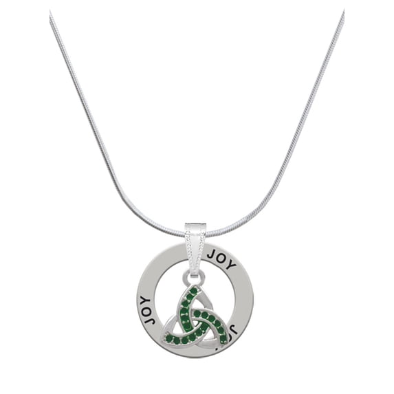 Delight Jewelry Silvertone Small 2-D Green Trinity Knot Joy Ring Charm Necklace, 18"