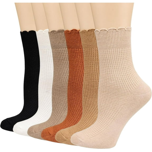 YooGuoGuo Women's Crew Socks,Casual Cute Ankle Socks Breathable Cotton Knit Retro Caramel Frilly Socks for Women 6 Pack