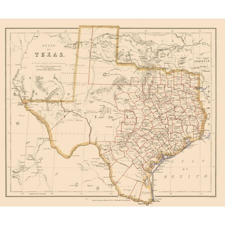 Historic State Map - Texas - Stanford 1857 - Vintage Wall Art