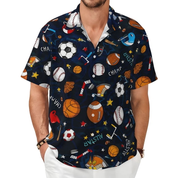 Baseball, Football, Soccer Men's Shirts Short-Sleeved with All-Over Prints Button-Up Shirts