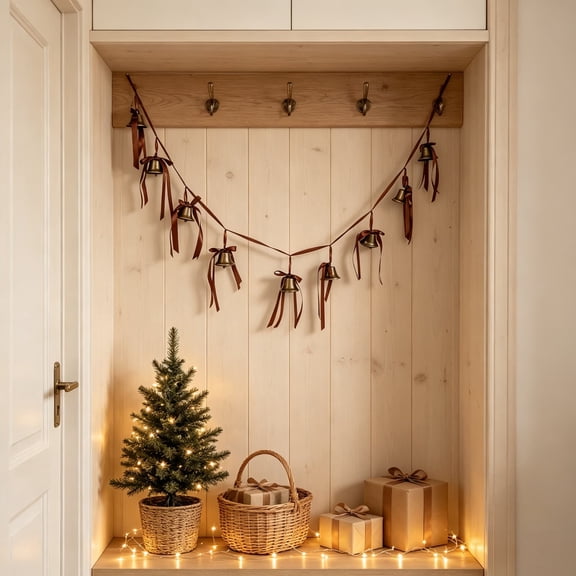 MYUNNIL Christmas Bells Garland Bunting, 6Ft Vintage Rustic Metal Bells Hanging Decoration with Velvet Bow Ribbon for Fireplace Mantel Holiday Decor