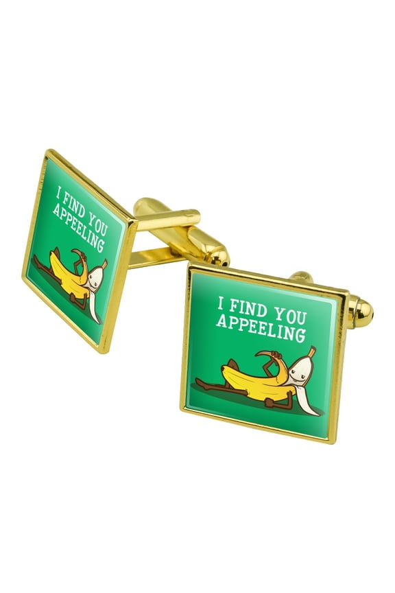 Banana I Find You Appeeling Funny Pun Square Cufflink Set - Silver or Gold