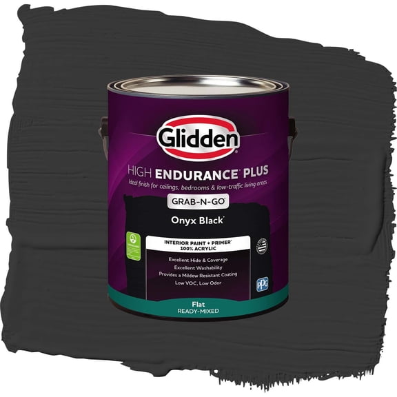 Glidden High Endurance Plus Onyx Black Flat Interior Paint and Primer, 1 Gallon