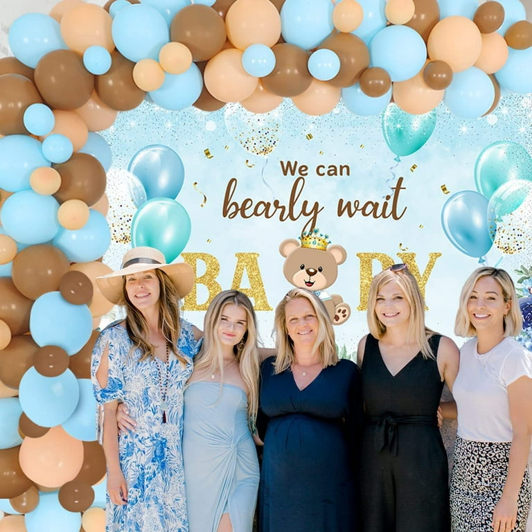 We can Bearly Wait Baby Shower Decorations for Boy We can Bearly Wait Baby Bear Backdrop Bear Blue and Brown Balloon Garland Kit for Baby Shower Bear
