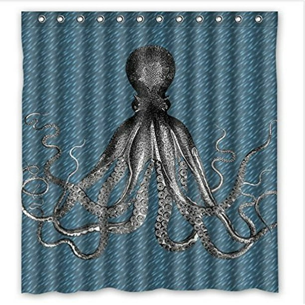 HelloDecor Octopus Shower Curtain Polyester Fabric Bathroom Decorative