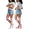 thumbnail image 5 of ToBeInStyle Women's Neon Color Rectangle Checker Thigh High Socks - Rainbow, 5 of 7