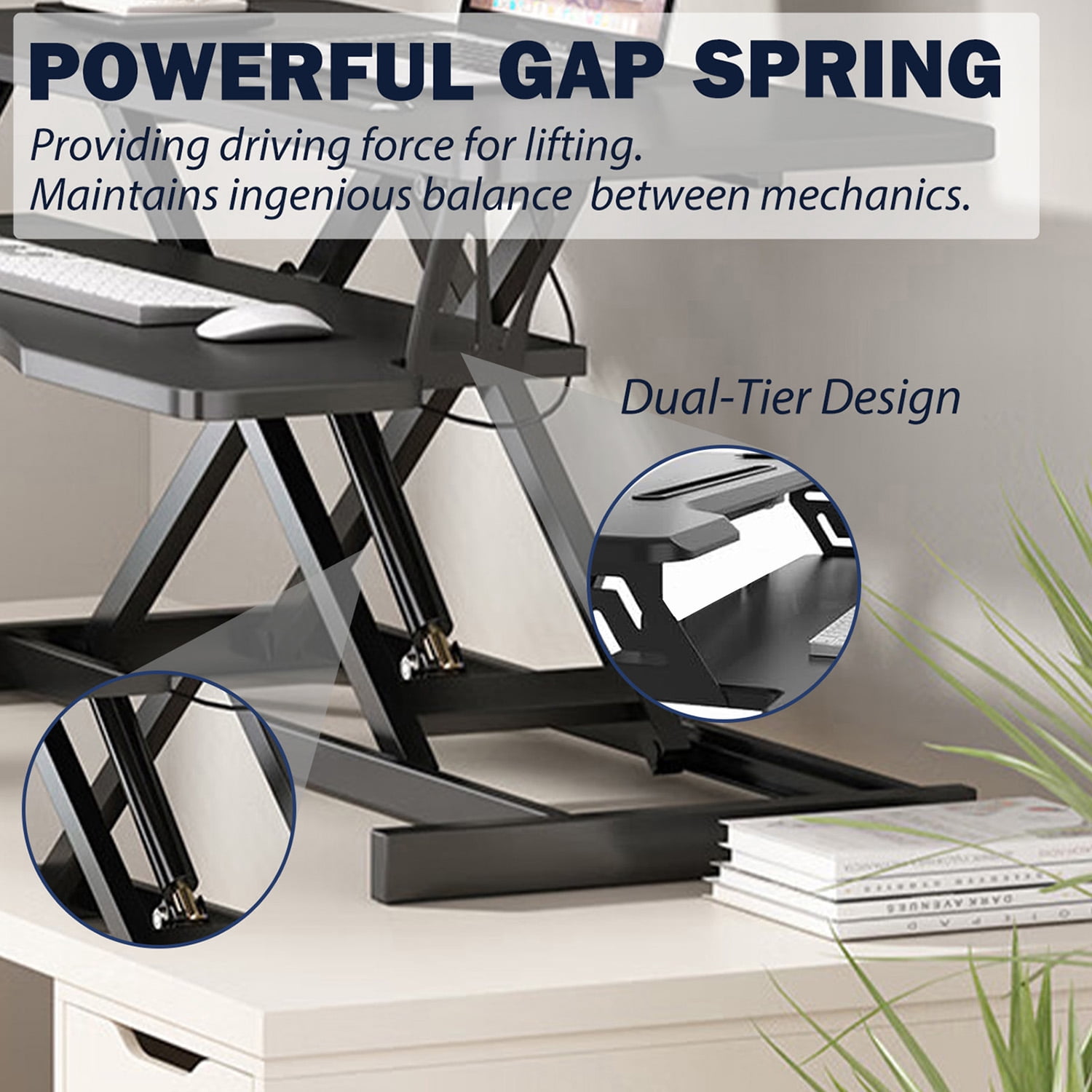VUNNAX Stand Up Desk Riser, 32 Inch Height Adjustable Sit to Stand Riser, Dual Monitor and Laptop Workstation with Wide Keyboard Tray