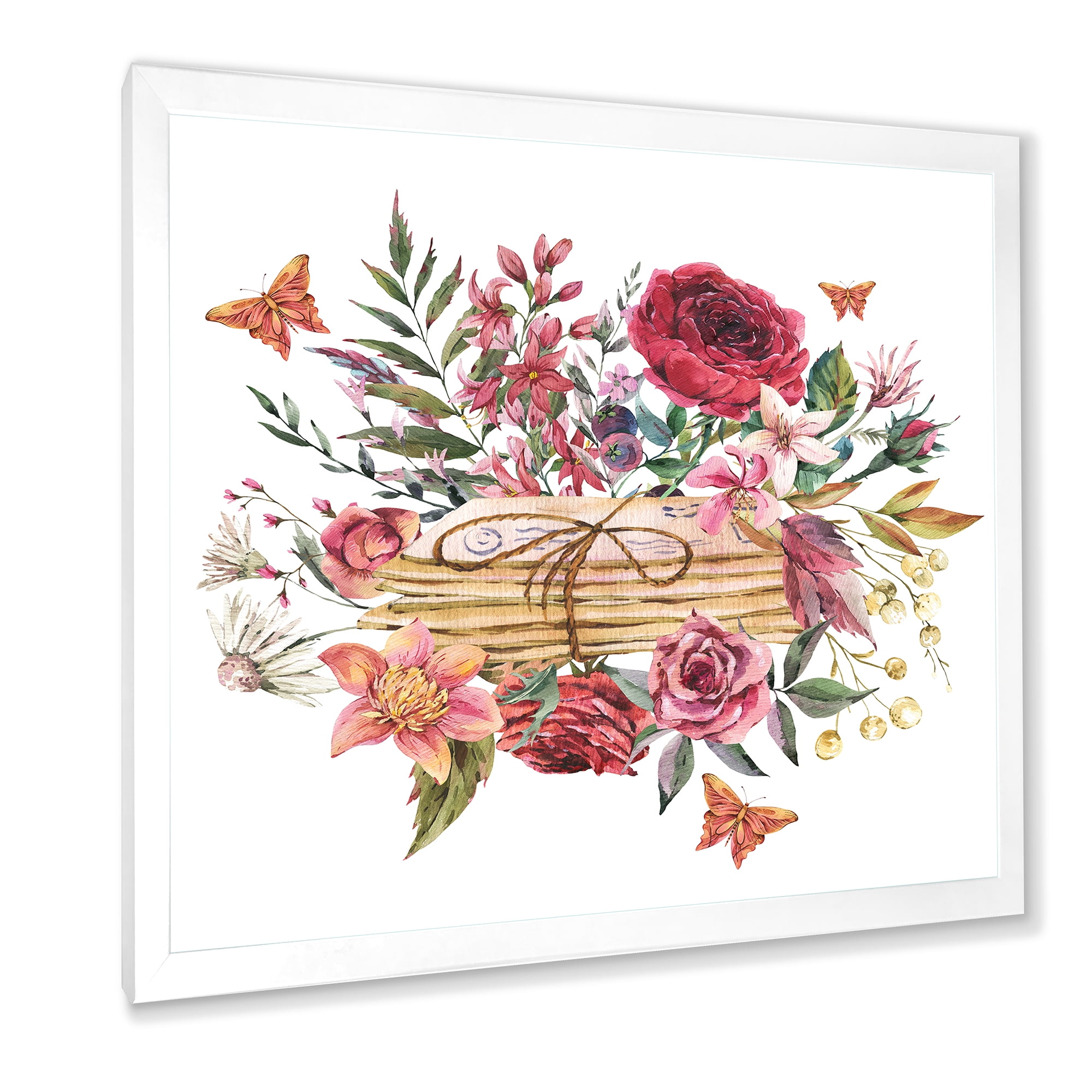 Designart 'Wildflowers With Vintage Old Letters' Farmhouse Framed Art Print