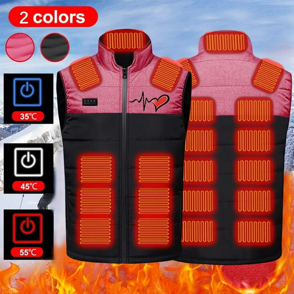 Feancey Heated Vest for Men 21 Heating Zones Puffer Vests Unisex Heart Print Sleeveless Heated Jackets Rechargeable Quad Control Winter Coats Black M