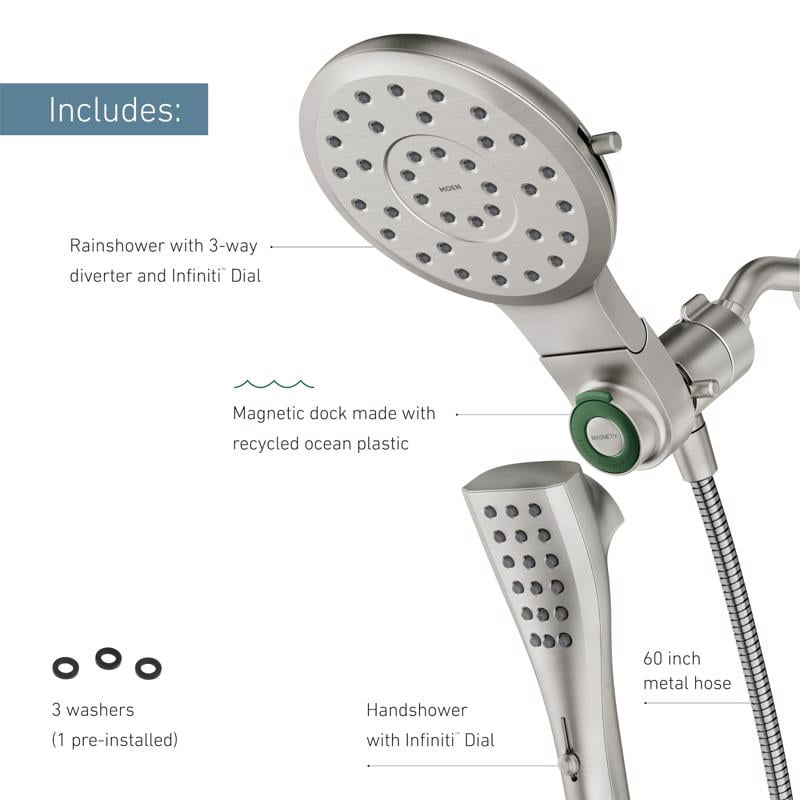 Moen Brushed Nickel 8 settings Showerhead Combo 2.5 gpm