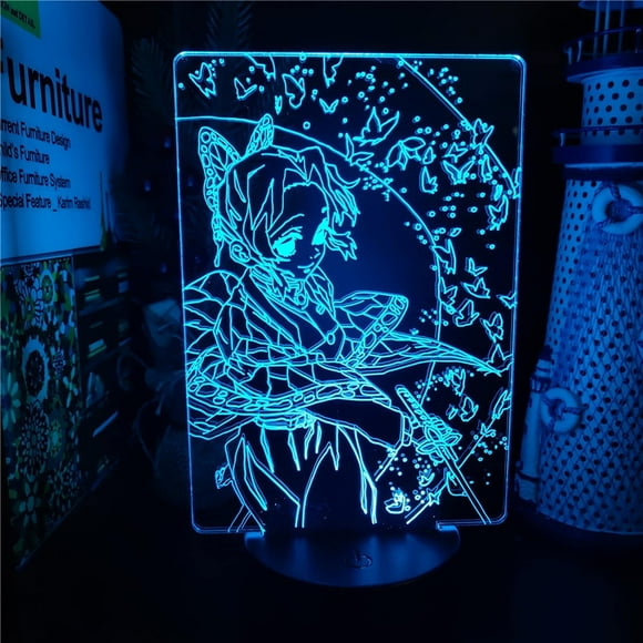 ZOUSSIQI Anime 3D Lamp Kochou Shinobu Kimetsu Colorful Lampara Bedroom Decor Table Lamp Manga Gift Anime Illusion Lamp PXJD A30-047