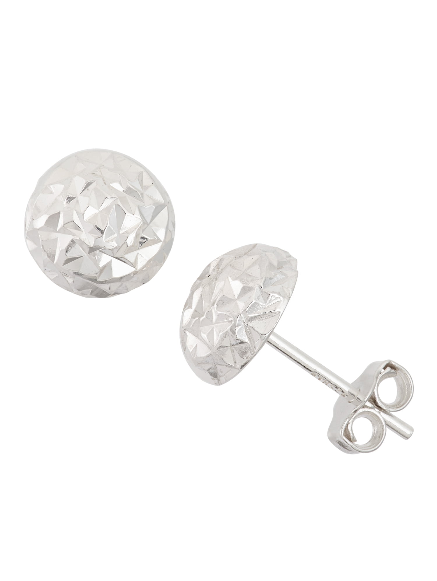 Sterling Silver Rhodium Plated 10mm Sparkle-Cut Half Ball Post Earrings 