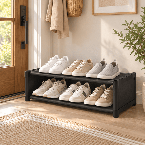 THDFTDT 2-Tier Stackable Freestanding Shoe Rack, Black