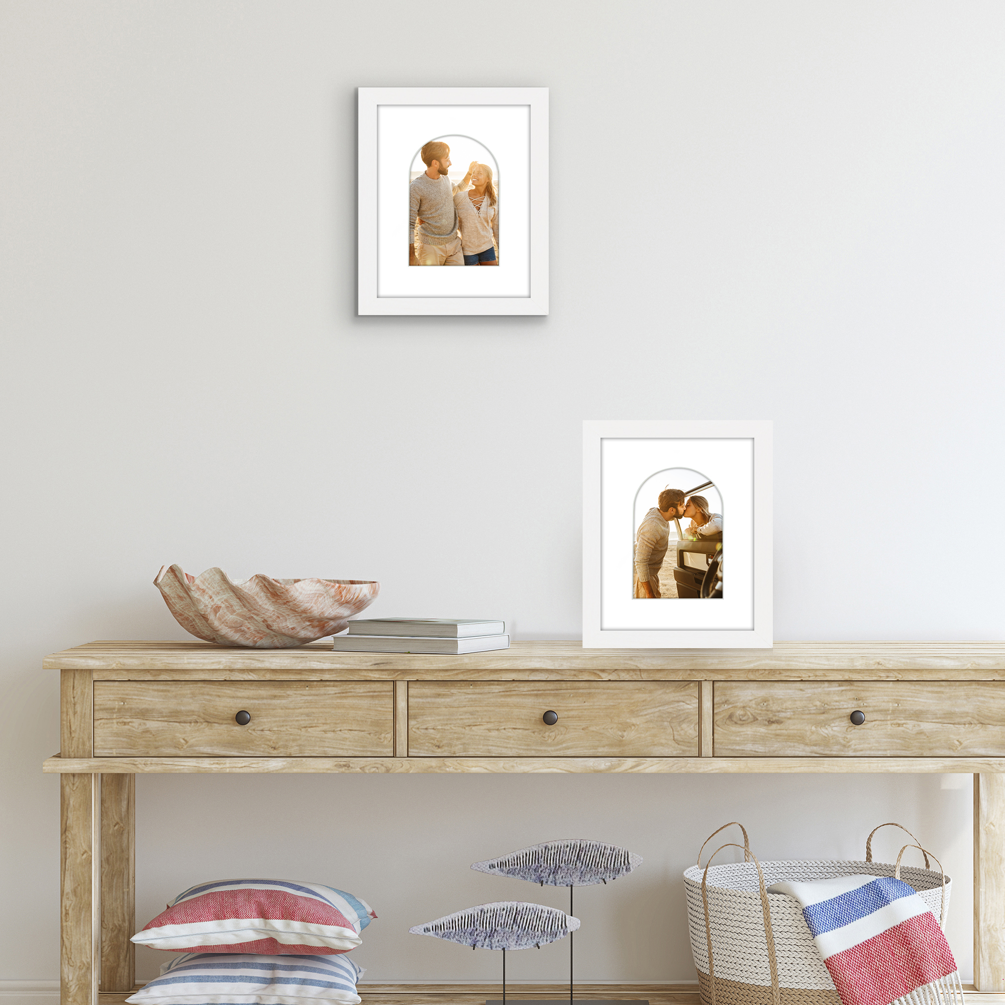 Americanflat 8" x 10" Picture Frame with Arch-Shaped Mat - White