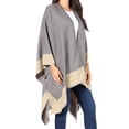 thumbnail image 6 of Sakkas Nila Women's Reversible Open Front Large Poncho Shawl Wrap Scarf Cape Ruana - Cream - One Size, 6 of 7