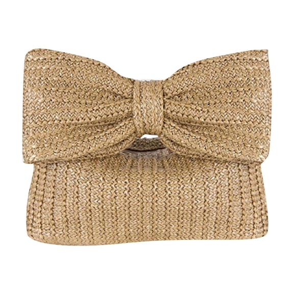 Straw Bag For Women Woven Bow Clutch Purses Solid Color Leisure Beach Handbag Summer Lightweight minimalist design Tote Bag