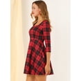thumbnail image 4 of INSPIRE CHIC Junior's Plaid Square Neck 3/4 Sleeve Mini Dress, 4 of 6