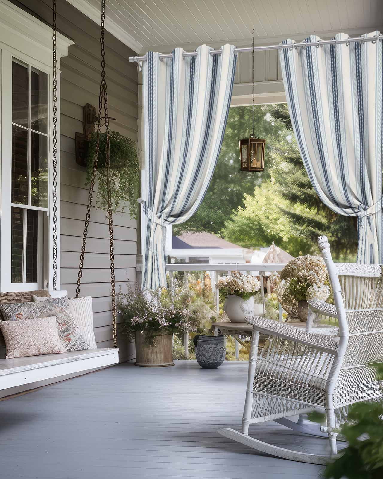 Blue Beige Outdoor Curtains for Patio, Modern Abstract Gradient Vertical Stripes Privacy Drapes Grommet Waterproof Outside Curtains for Porch/Cabana/Balcony 54"x 84", 2 Panel
