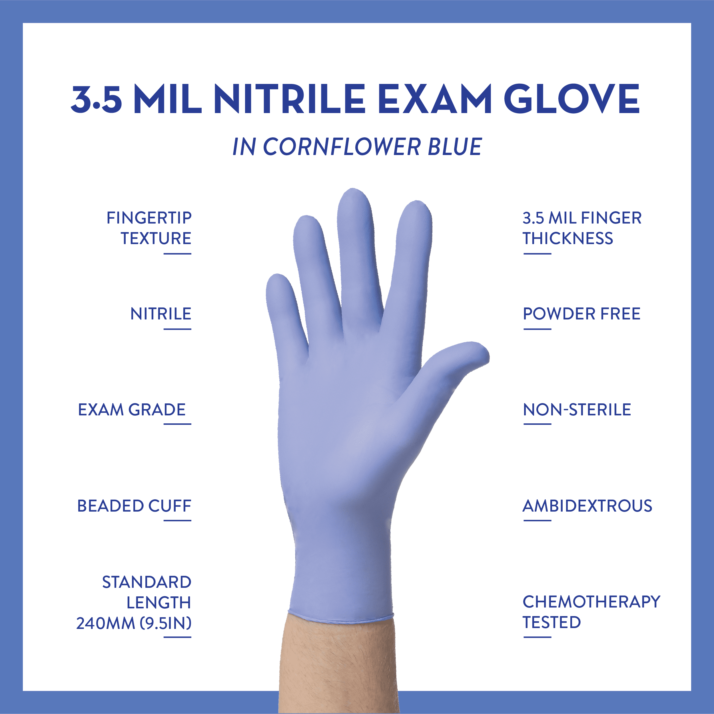 Valiant N3200 Nitrile Exam Gloves, Single Use Only, Fingertip Textured, Cornflower Blue, Small, 200 Per Box, 2 Boxes