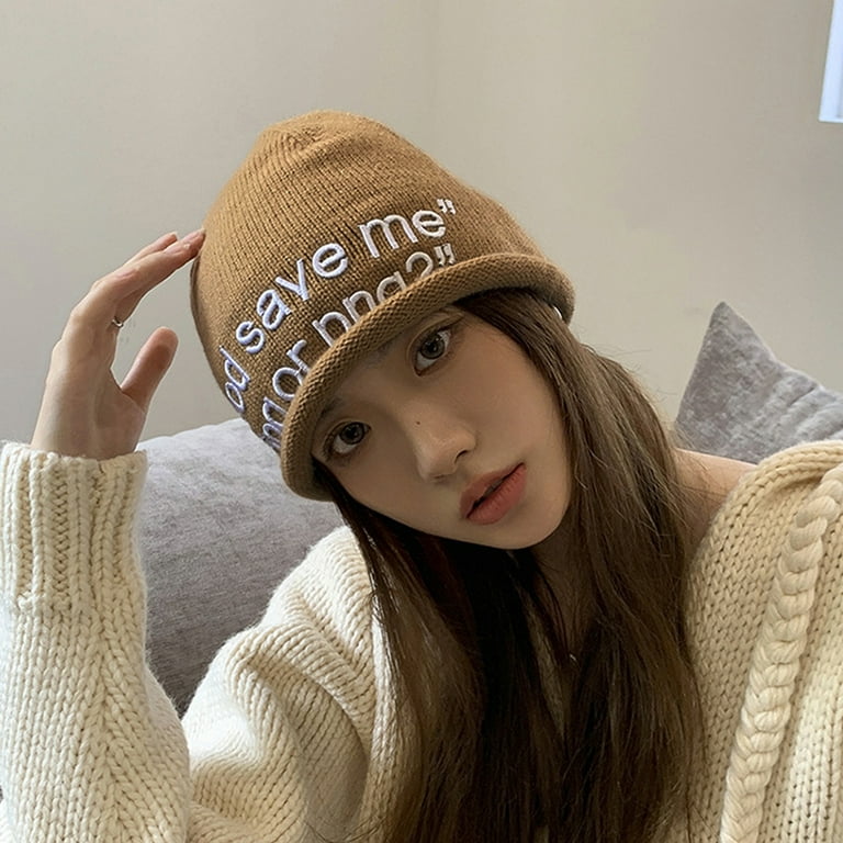 Beanie Hats Knitted Wool Hat Letter Jacquard Hat 2000s Cute
