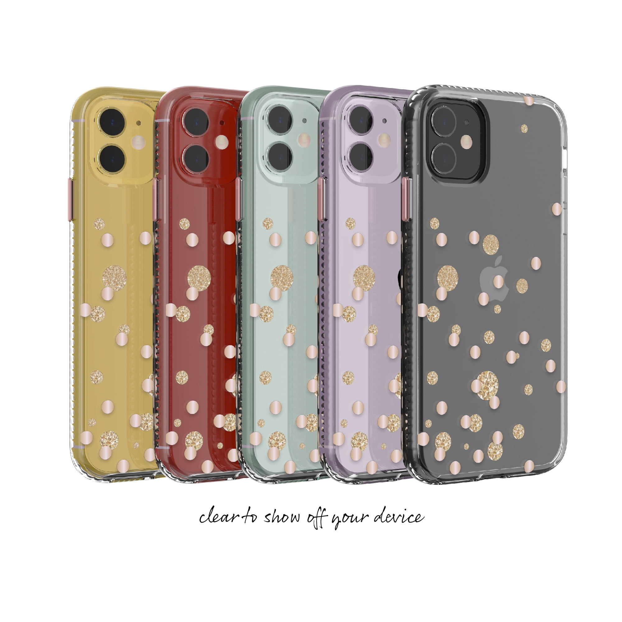 Fellowes 9751301 Clear with Rose Gold Metallic Glitter Dots Phone Case for iPhone 11