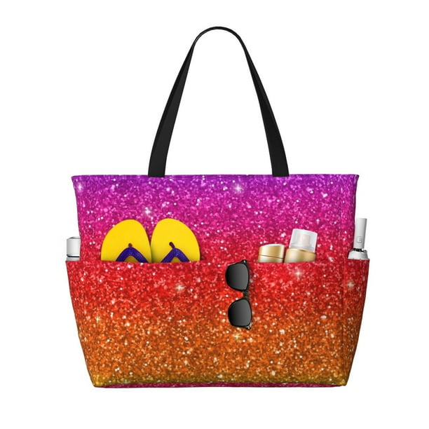 Disketp Rainbow Glitter Bolsa de Playa de Gran Capacidad, Bolso Impermeable y a Prueba de Arena para Mujer, Ideal para Playa, Piscina y Natación