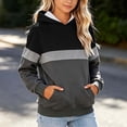 thumbnail image 2 of Girls Color Block Hooded Sweatshirt, Long Sleeve Pullover Hoodie with Front Kangaroo Pocket, Kids Loose Casual Striped Patchwork Tops for Spring Fall Black 5-6 Years, 2 of 6